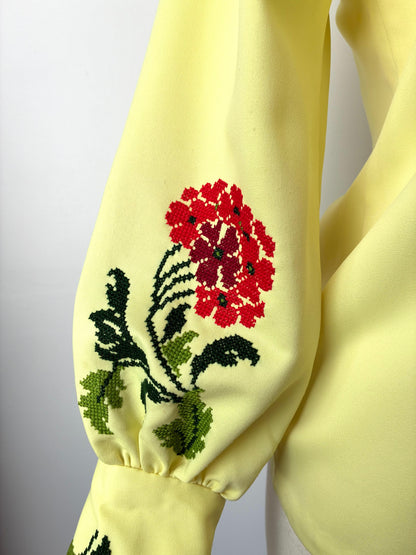 70’s Handmade Petit Point Embroidered Blouse, Size Large