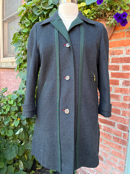 70’s/80’s Loden Dark Gray Wool-Blend Trachten Coat, Size Large (12/14)
