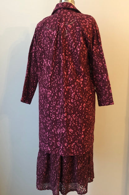 Pre-Owned 2PC Johnny Was Zaragoza Eyelet Embroidered Dress and Double Breasted Coat Set, Size XL
