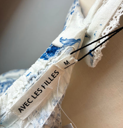 Avec Les Filles Nautical Themed Toile Print Linen Blend Fit-n-Flare Dress, Size Medium