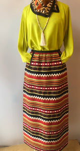 Vintage Mexican Wool/Cotton Boho Striped Maxi Skirt, Size Medium