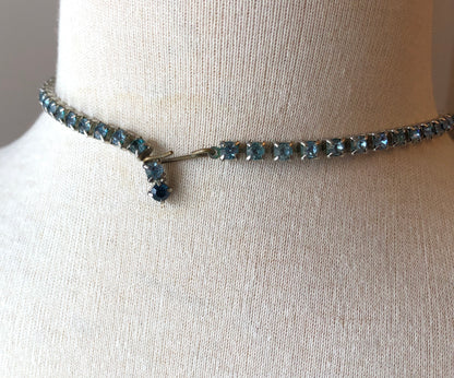 1950’s Blue Emerald and Round Cut Rhinestone Choker Necklace, 15”