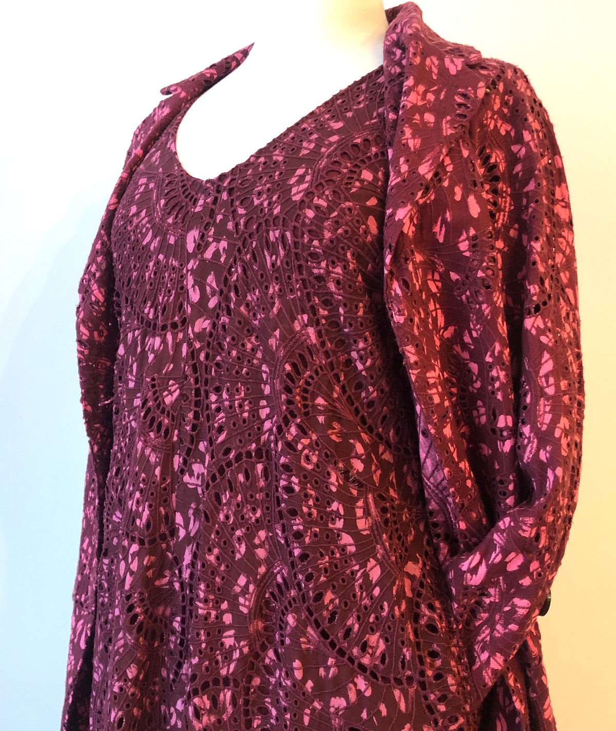 Pre-Owned 2PC Johnny Was Zaragoza Eyelet Embroidered Dress and Double Breasted Coat Set, Size XL