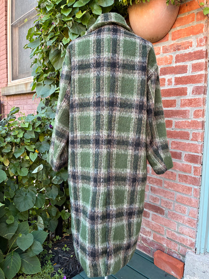 Pre-Owned Cali 1850 Green Mohair Plaid Coat, Size Small