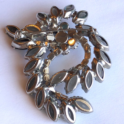 1950’s 3-Pc Smokey Glass Marquis Stone and Aurora Borealis Unsigned Juliana Style Cocktail Brooch and Clip Earring Set