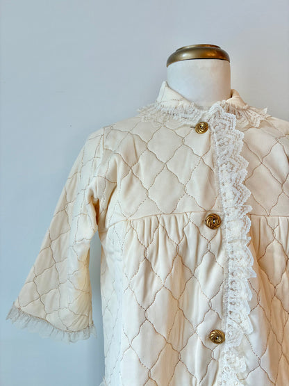 1950’s Quilted Bed Jacket and Pajama Pant Set, Size: 34, Material: Acetate and Cotton (with box)