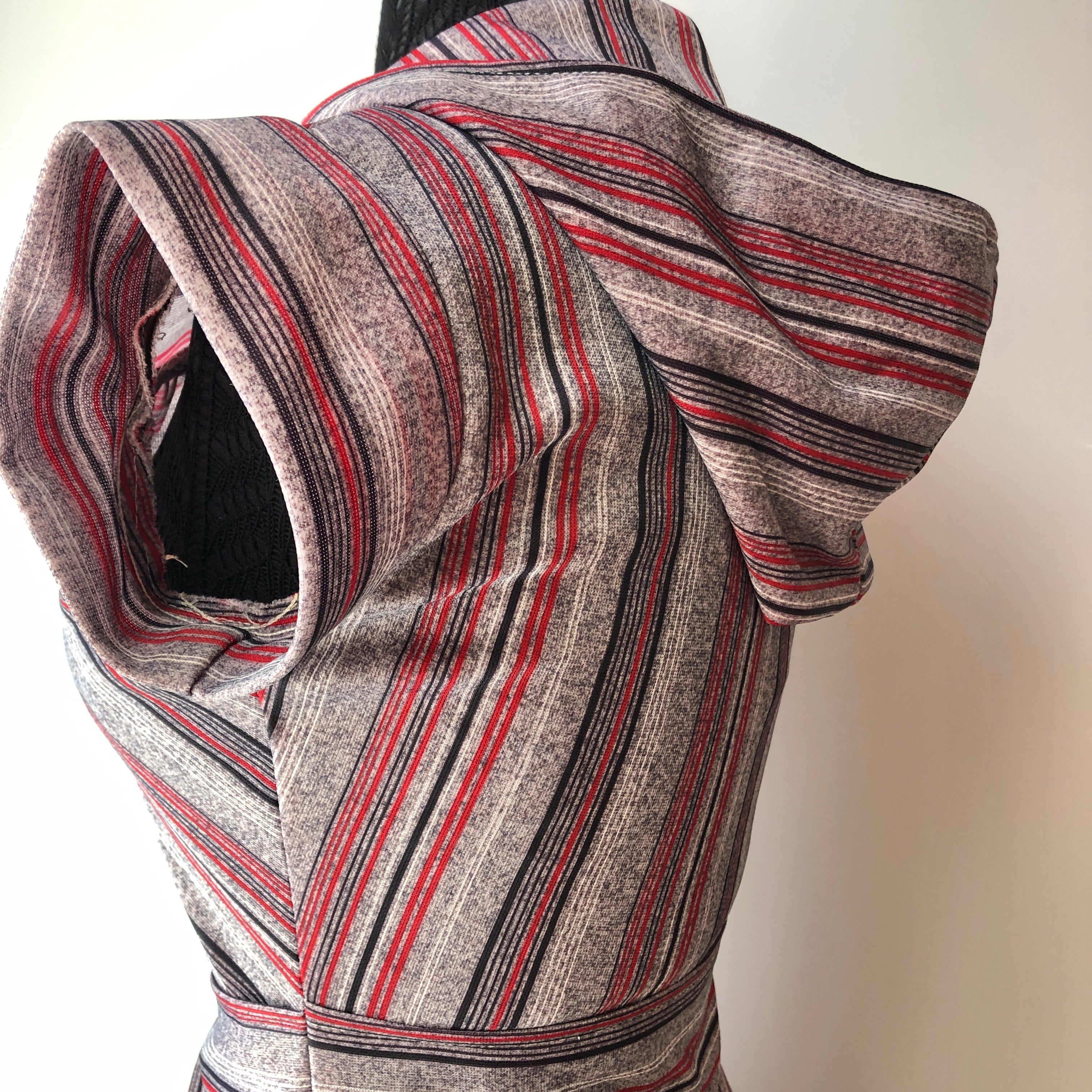 1970’s Chevron Stripe Hooded Poly Fit-n-Flare Dress, Size XS Petite