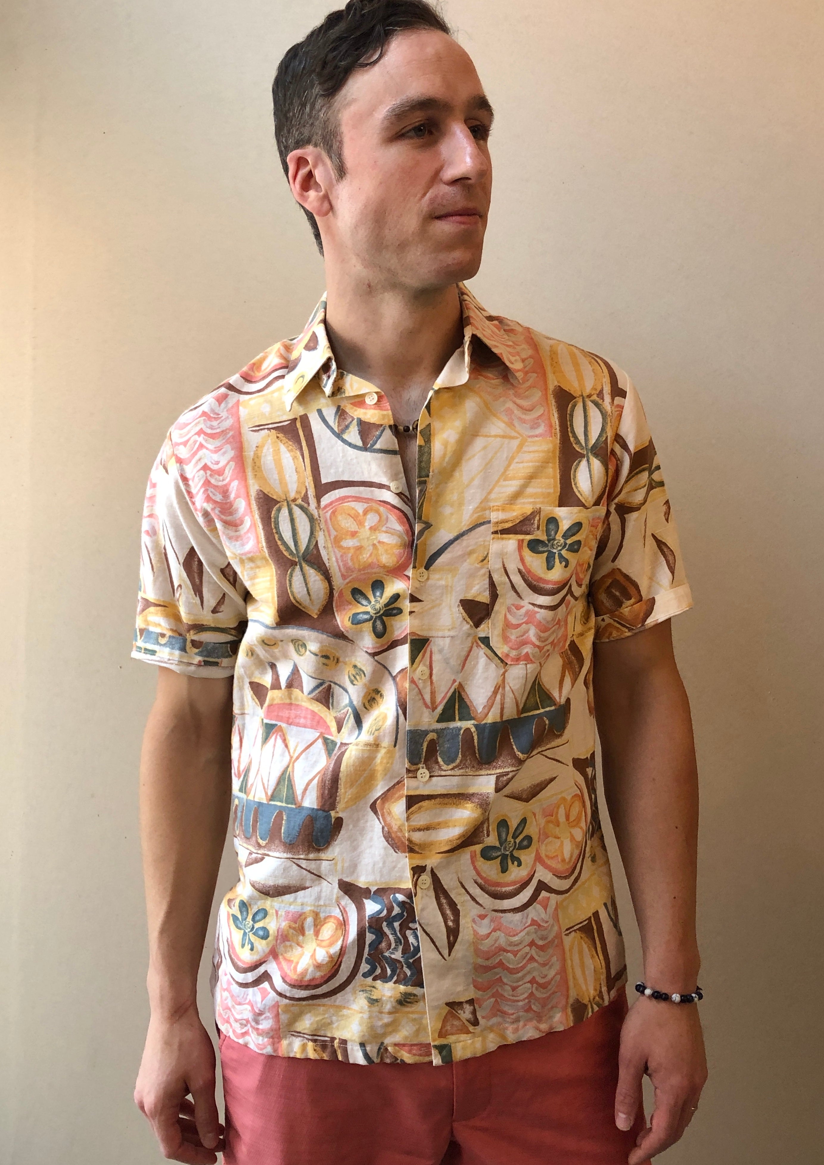 80/90’s D’Accord Island Print Linen Shirt, Size Men’s Medium