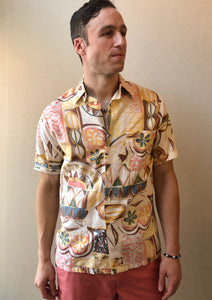 80/90’s D’Accord Island Print Linen Shirt, Size Men’s Medium