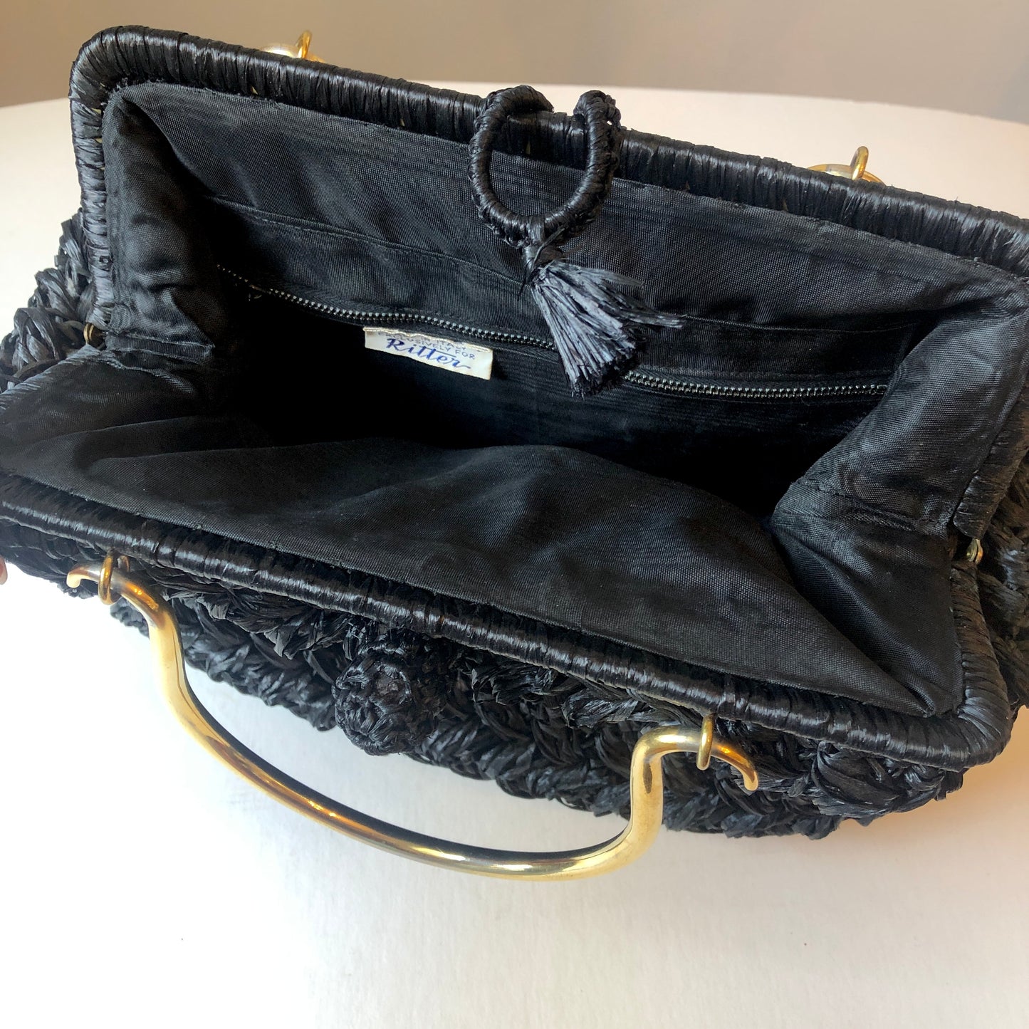 50/60’s Ritter Italian Made Raffia Handbag With Gold-tone Handles