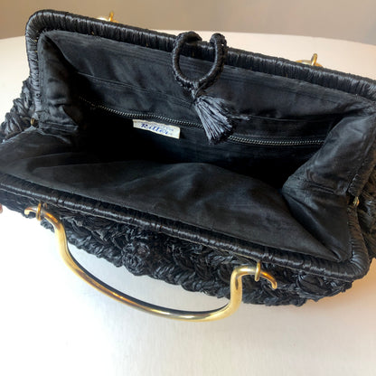 50/60’s Ritter Italian Made Raffia Handbag With Gold-tone Handles