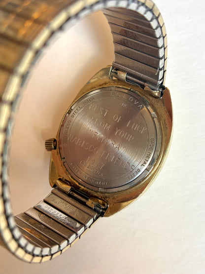 1976 Bulova Accutron Gold Metal Watch Speidel Stretch Link Watch (Working w/ New Battery)