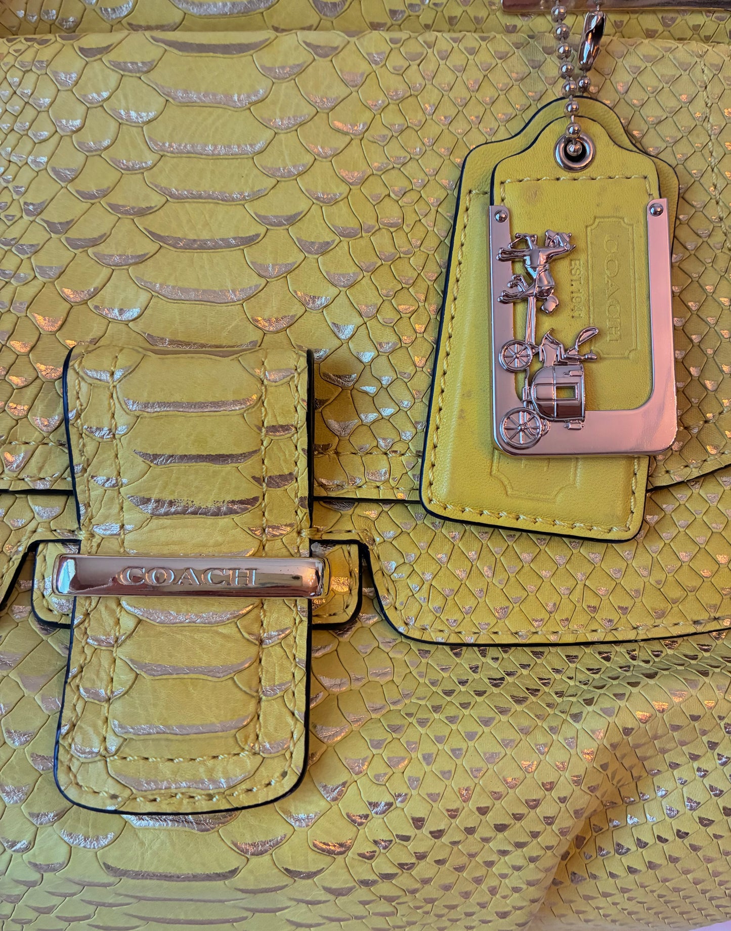 Pre-owned Coach Madison Pinnacle Lily Citron Python Embossed Leather Satchel