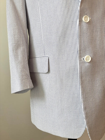 Pre-Owned Jos. A. Banks Light Blue Seersucker Striped Blazer, Size Medium