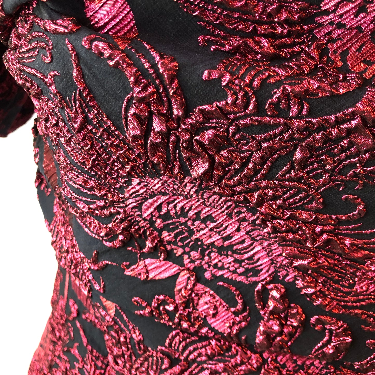 Pre-Owned NWT Lela Rose Navy & Pink Metallic Sunflower Jacquard Puff Sleeve Sheath Dress , Size 12