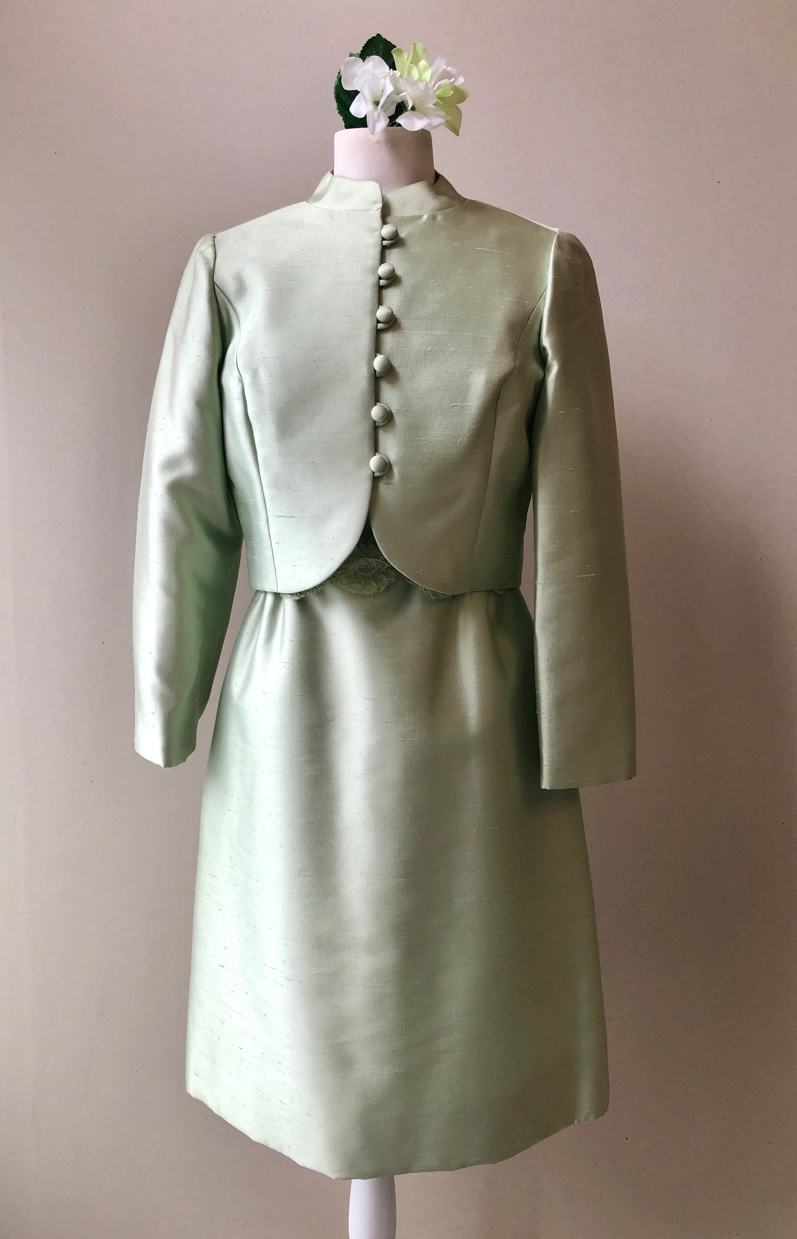 1960’s Parnes Feinstein 2PC Silk and Lace Dress and Jacket, Size 8/10