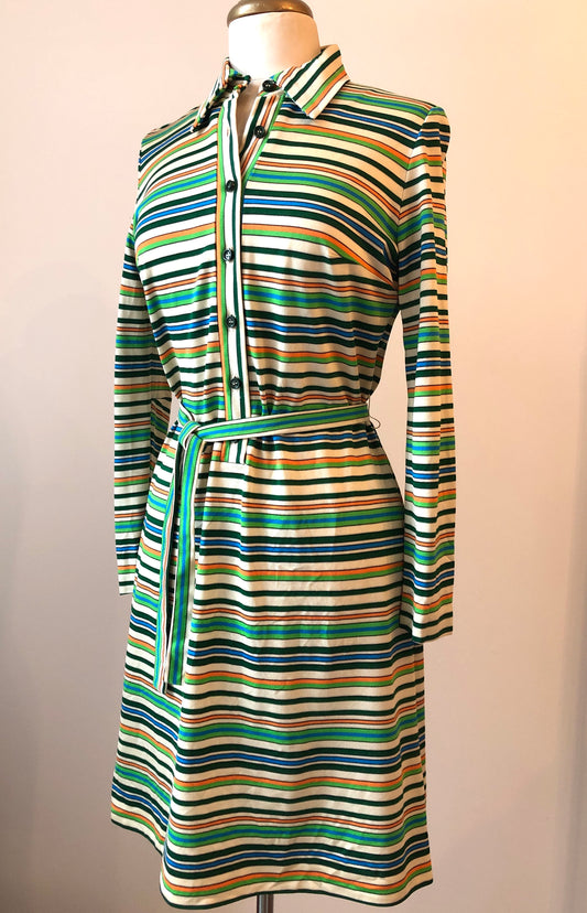 1960’s Sport LTD. Striped Knit Shirt Dress W/ Belt, Size: Med
