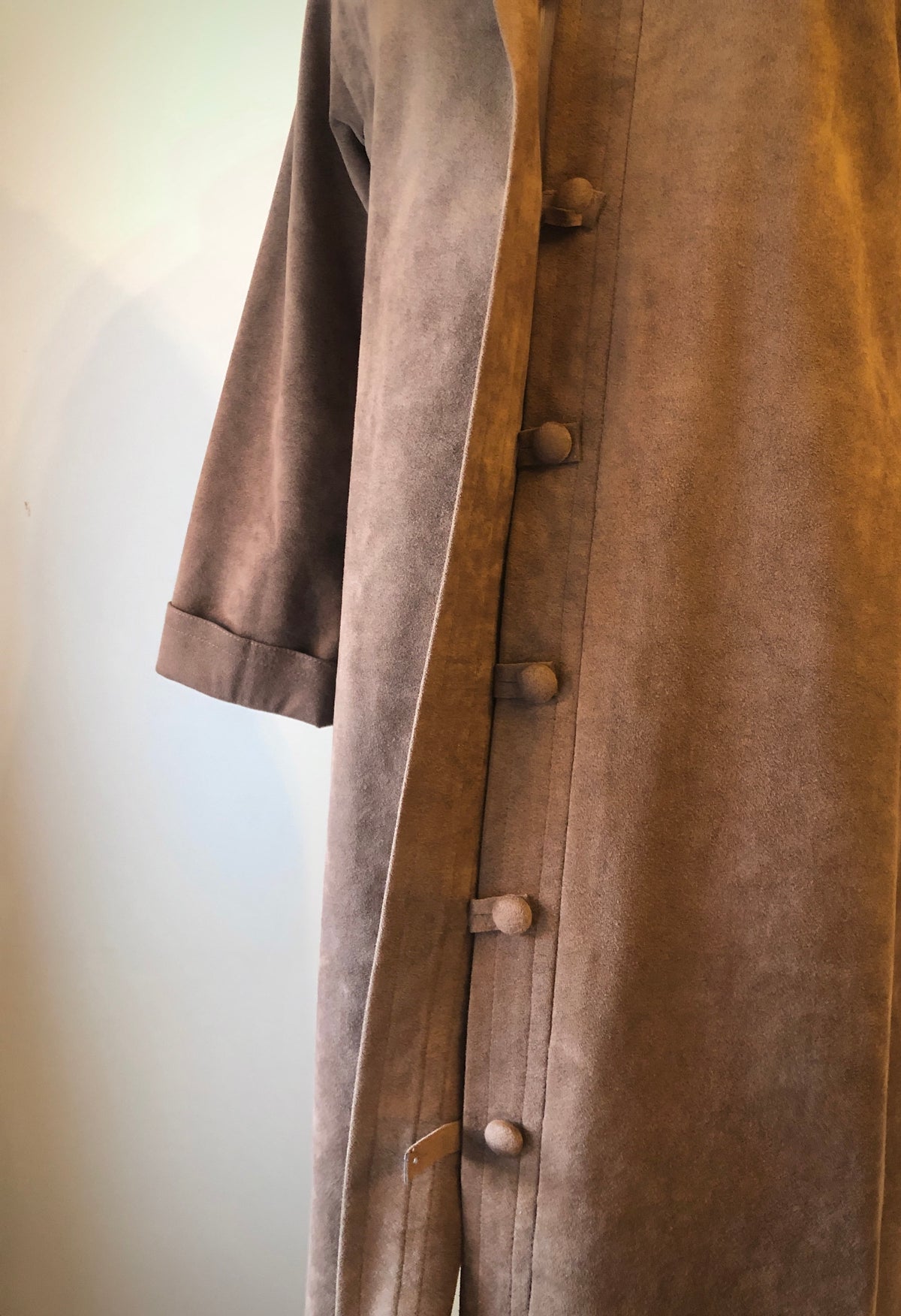 1970’s Hannelore Cocoa Brown Faux Suede Trench Coat, Size 12