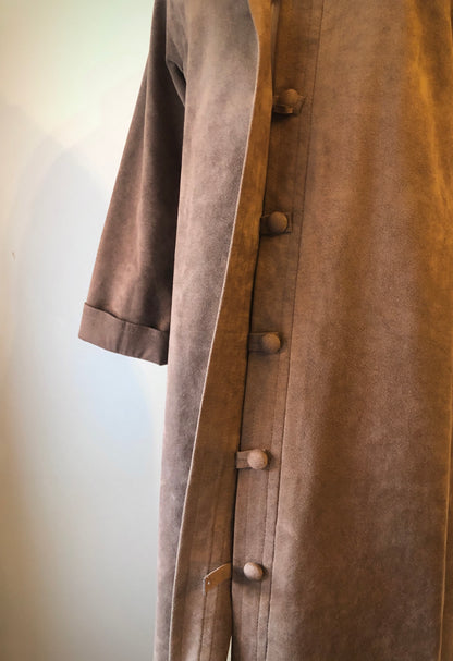1970’s Hannelore Cocoa Brown Faux Suede Trench Coat, Size 12