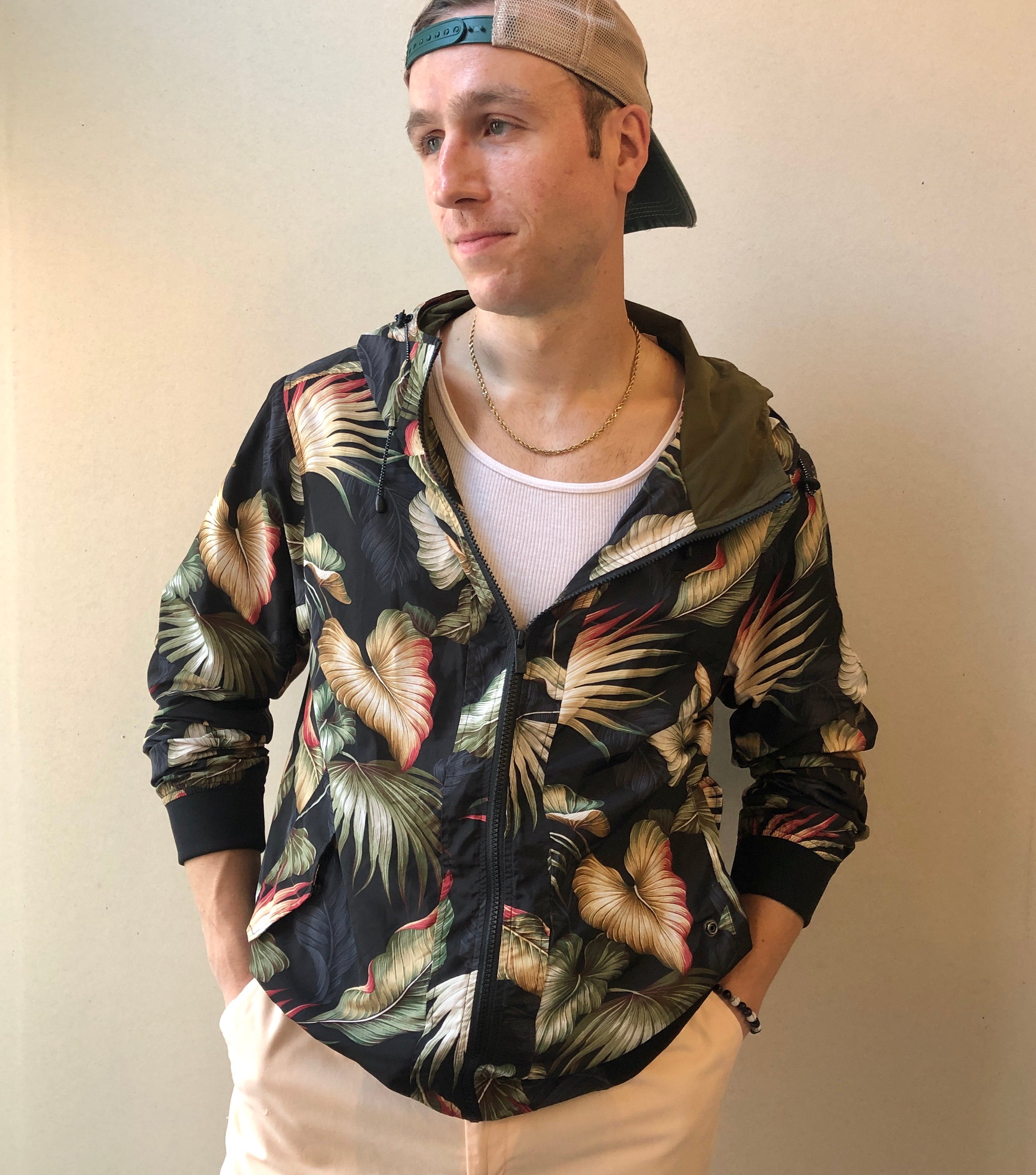 NWT Pre-Owned Scotch & Soda Palm Print Lightweight Travel Jacket, Size Large/XL