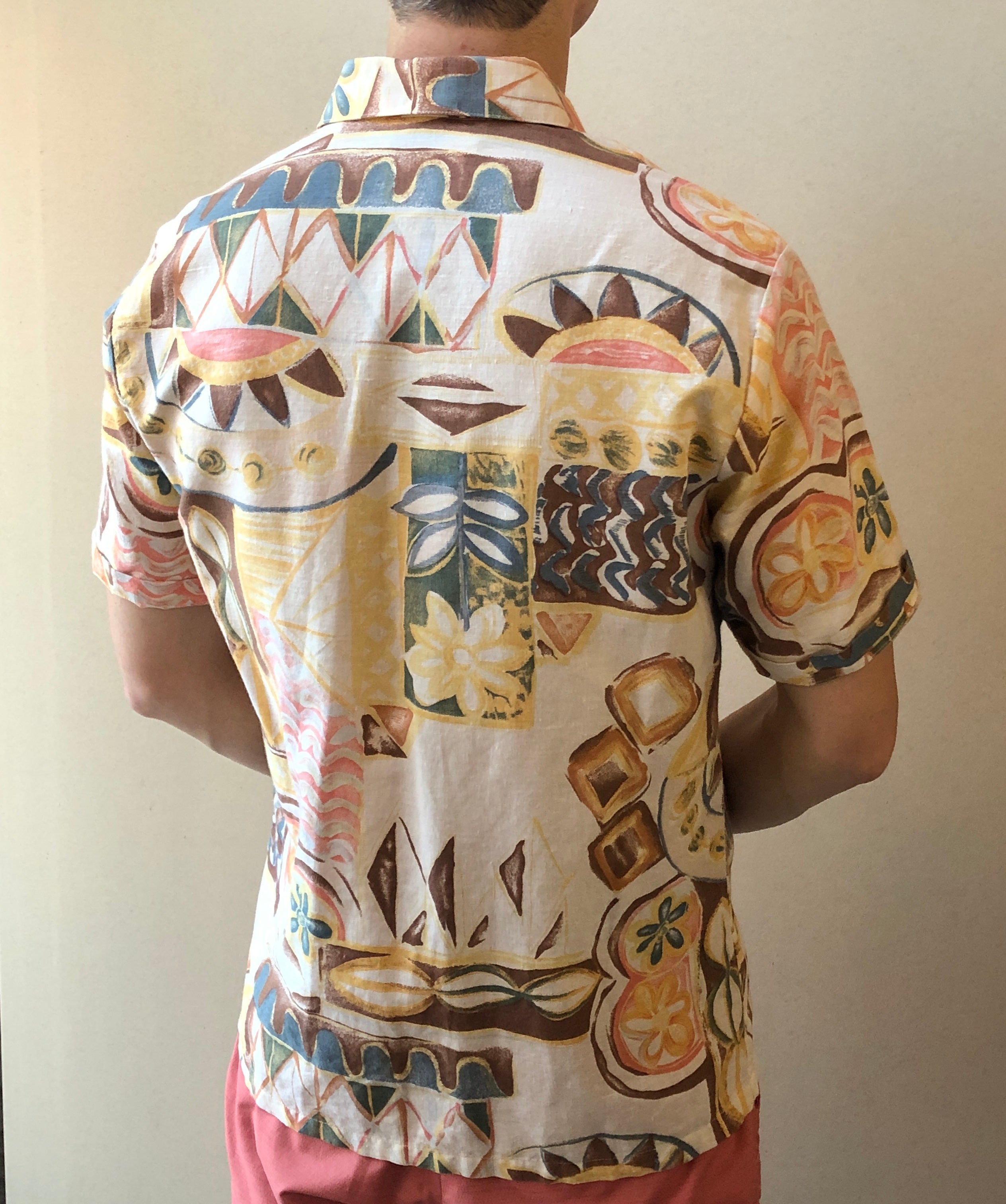 80/90’s D’Accord Island Print Linen Shirt, Size Men’s Medium