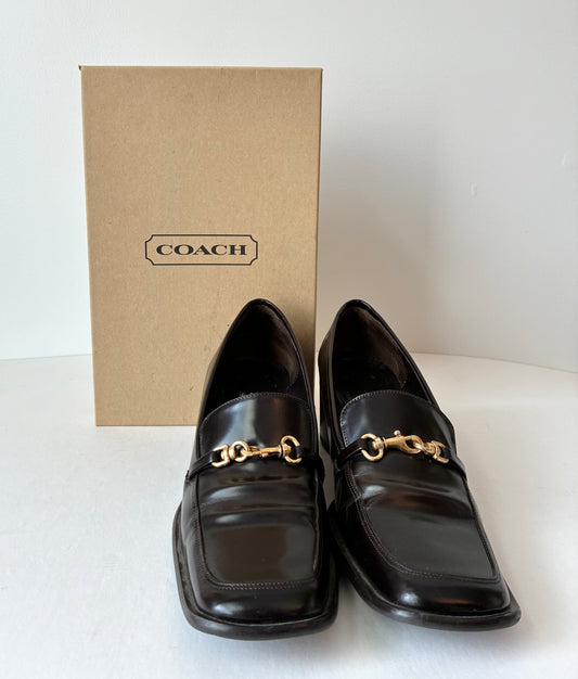 1990’s Pre-Owned Coach Dark Brown Leather Women’s Loafers, Size: 8B (With Box)
