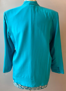 1980s Savannah Turquoise Silk Jacket, Size: S/M