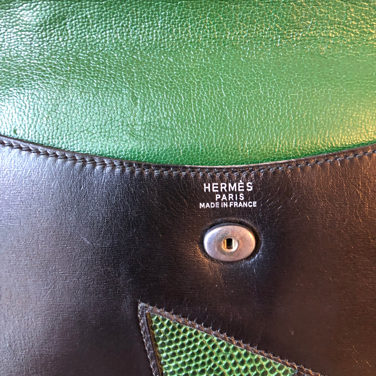 Pre-Owned Vintage 1980’s Hermès Leather and Lizard Block Pochette Rio Clutch Bag