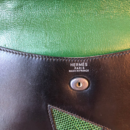 Pre-Owned Vintage 1980’s Hermès Leather and Lizard Block Pochette Rio Clutch Bag