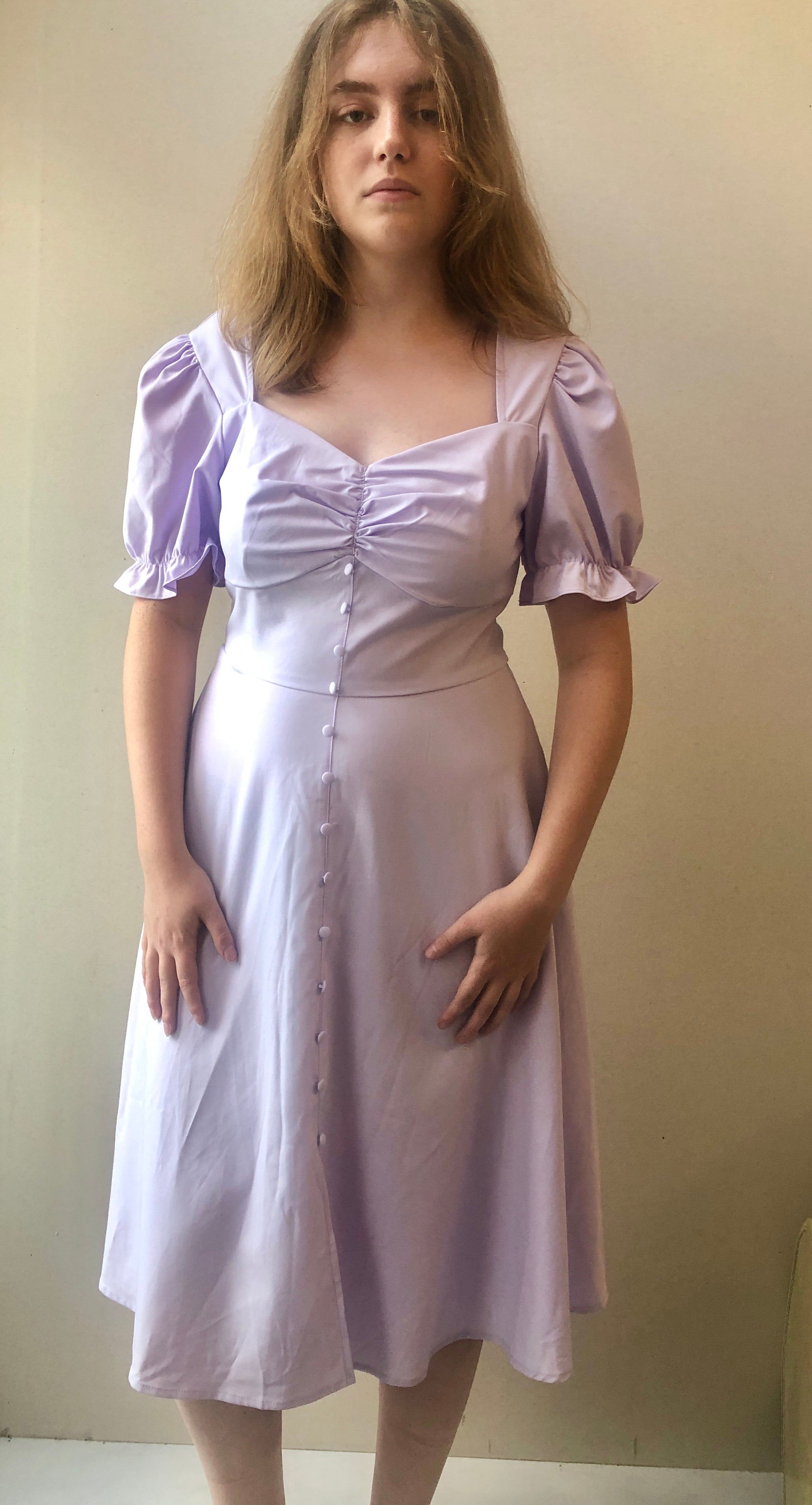Pre-Owned NWT Belle Poque Lavender Stretch Retro Style Dress, Size Medium