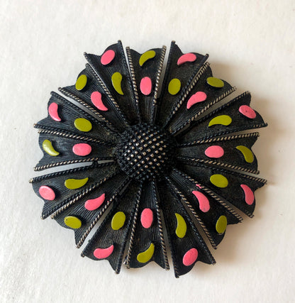 1970’s Alan J. Enamel Design Textured Metal Brooch
