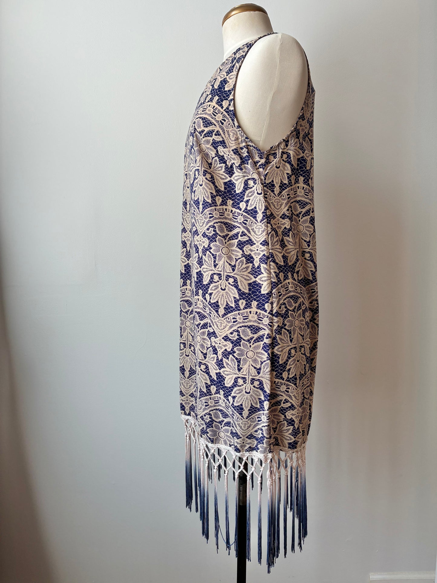 Moon Lace Print Ombré Tassel Sheath Dress, 100% Polyester, Size: Large