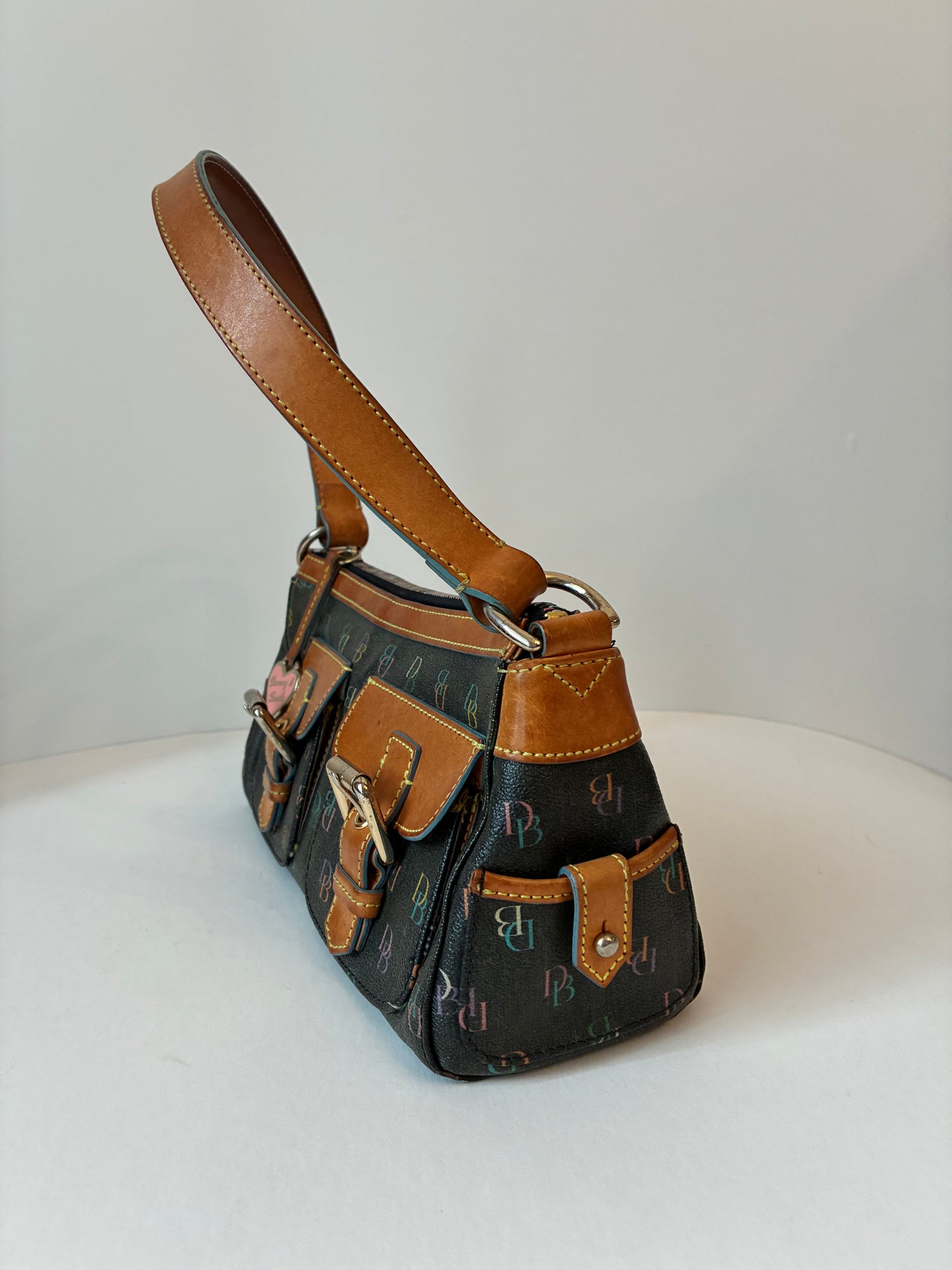 Pre-Owned Y2K Dooney & Bourke Rainbow Monogram Leather Shoulder Bag