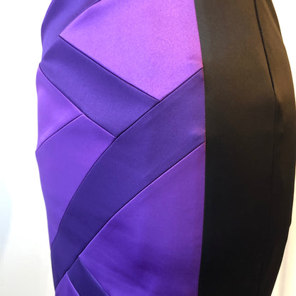 Pre-Owned Sangria Stretch Satin Colorblock Bandage Dress, Size 14