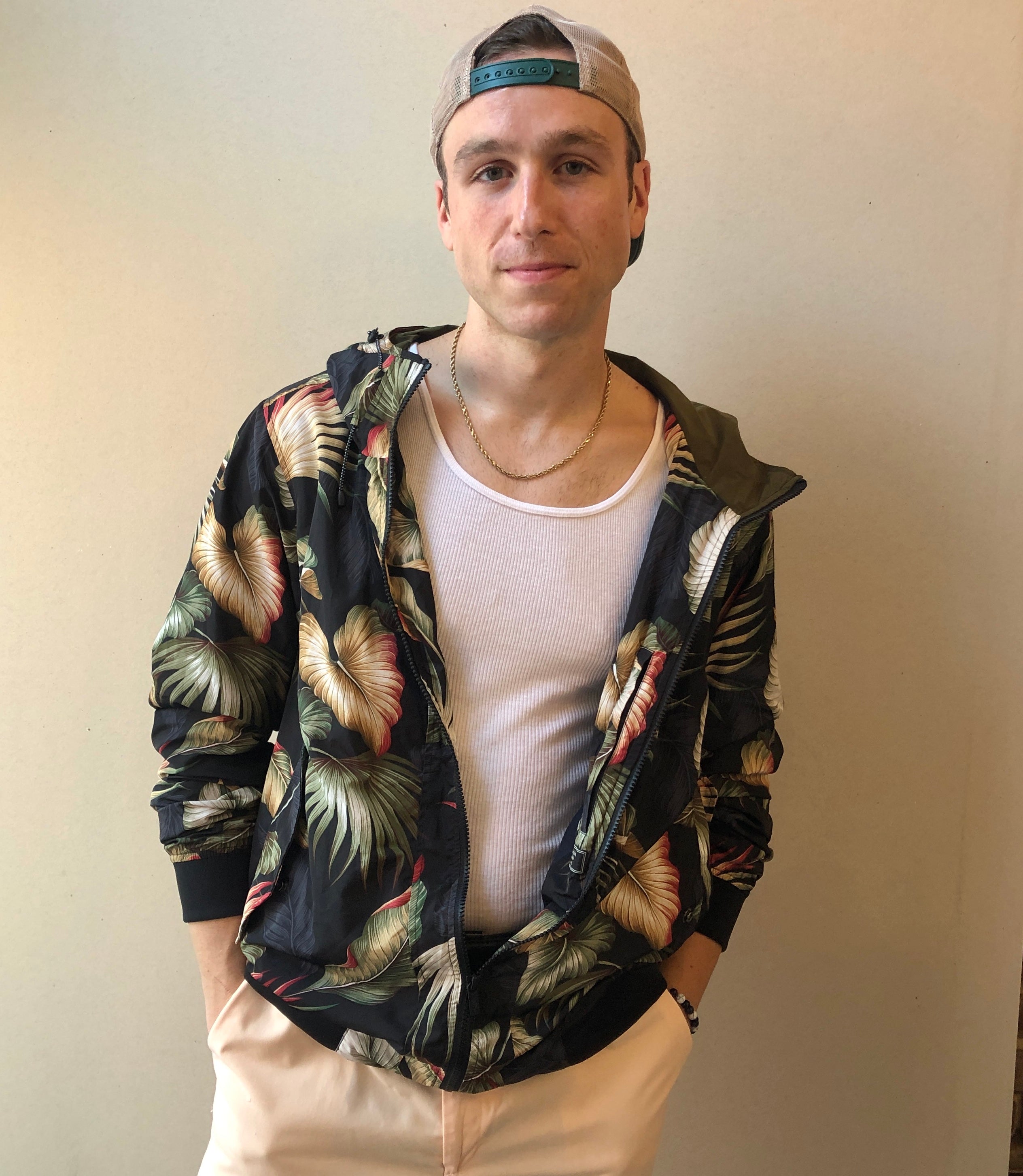 NWT Pre-Owned Scotch & Soda Palm Print Lightweight Travel Jacket, Size Large/XL