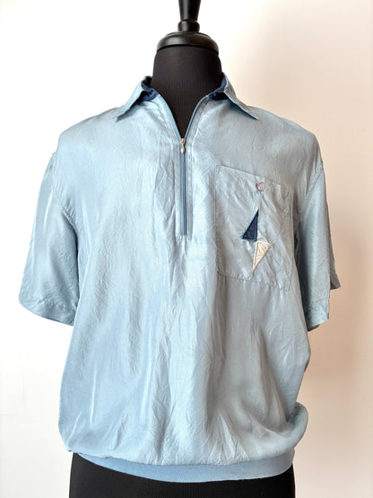 80’s Personal Choice Silk Banded Shirt, Size: Medium