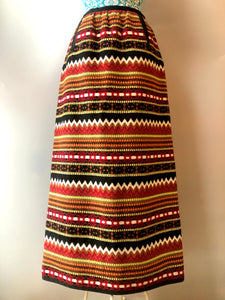 Vintage Mexican Wool/Cotton Boho Striped Maxi Skirt, Size Medium
