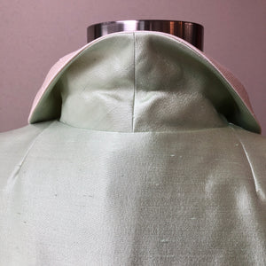 1960’s 2pc Celery & Ivory Silk Textured Coat and Dress Set, Size Large (12/14)