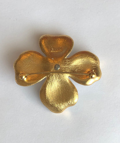 1960’s Signed Crown Trifari Enamel & Gold-Tone Dogwood Brooch