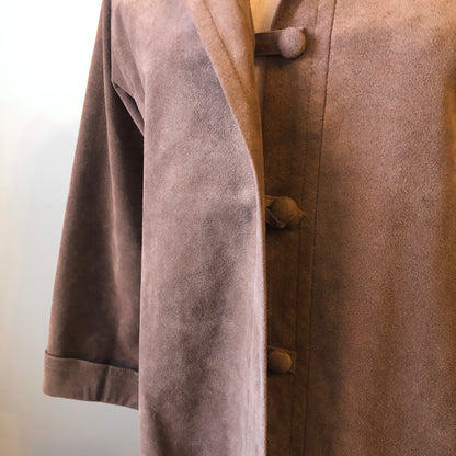 1970’s Hannelore Cocoa Brown Faux Suede Trench Coat, Size 12