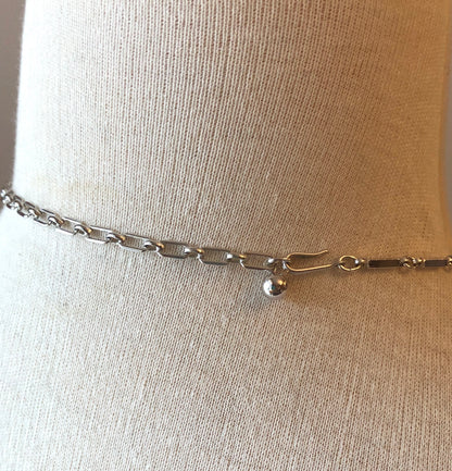 Mid Century Coro Baguette & Round Rhinestone Swirl and Bar Link Choker, 14-17”
