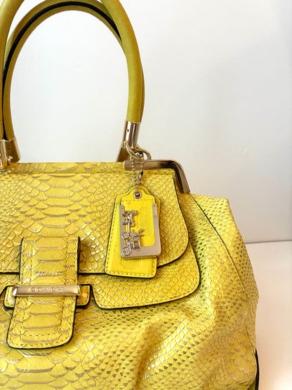 Pre-owned Coach Madison Pinnacle Lily Citron Python Embossed Leather Satchel