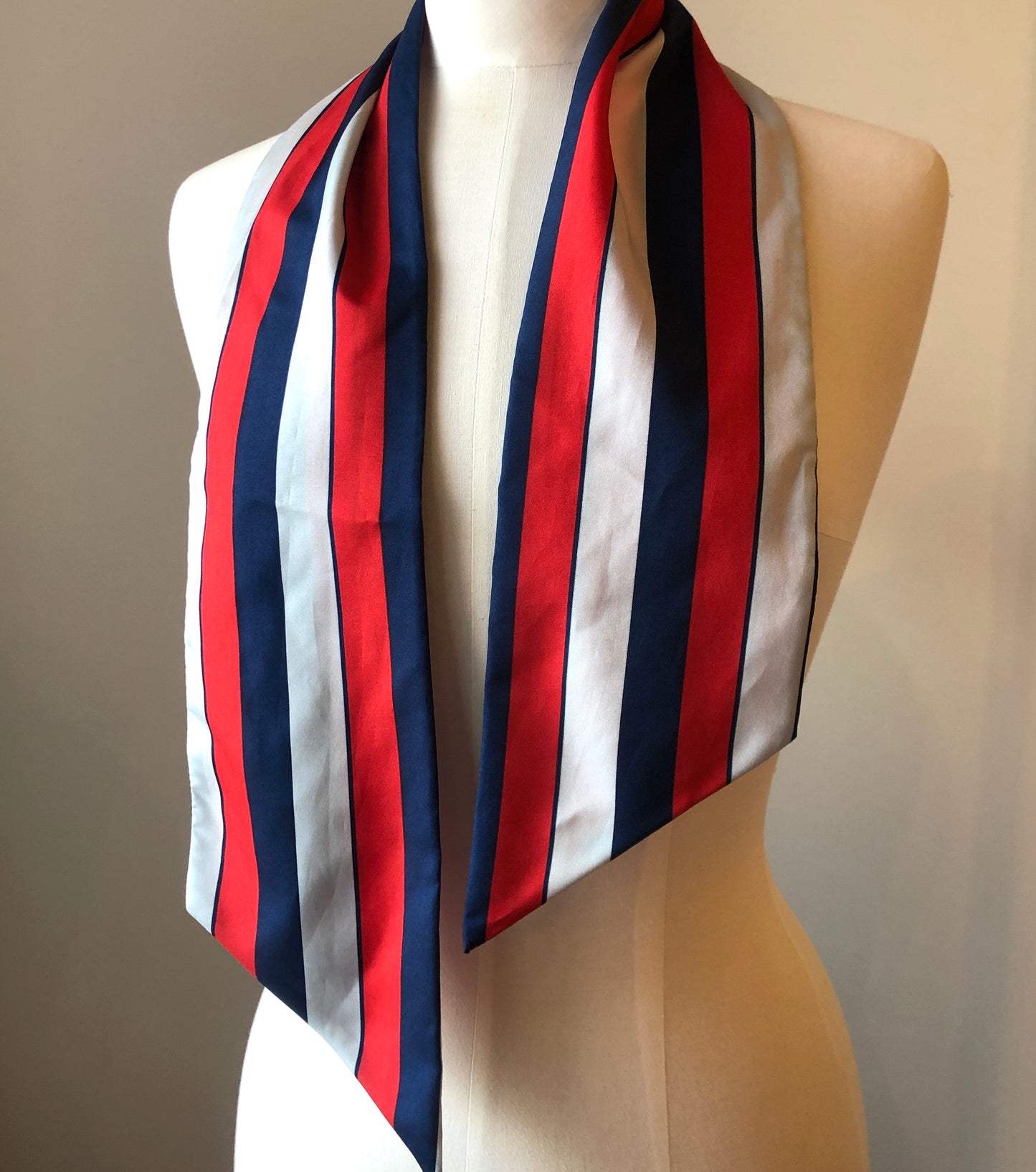 1960’s Polyester Plaid Knit Open Cardigan with Striped Angled Neck Scarf Set, Size Medium