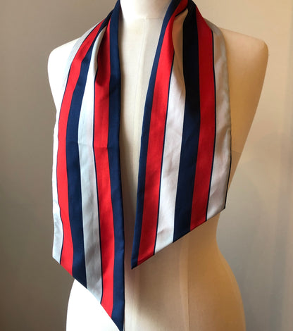 1960’s Polyester Plaid Knit Open Cardigan with Striped Angled Neck Scarf Set, Size Medium