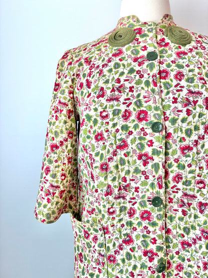 1970’s Quilted Floral Robe/ Brunch Coat, Size; M/L