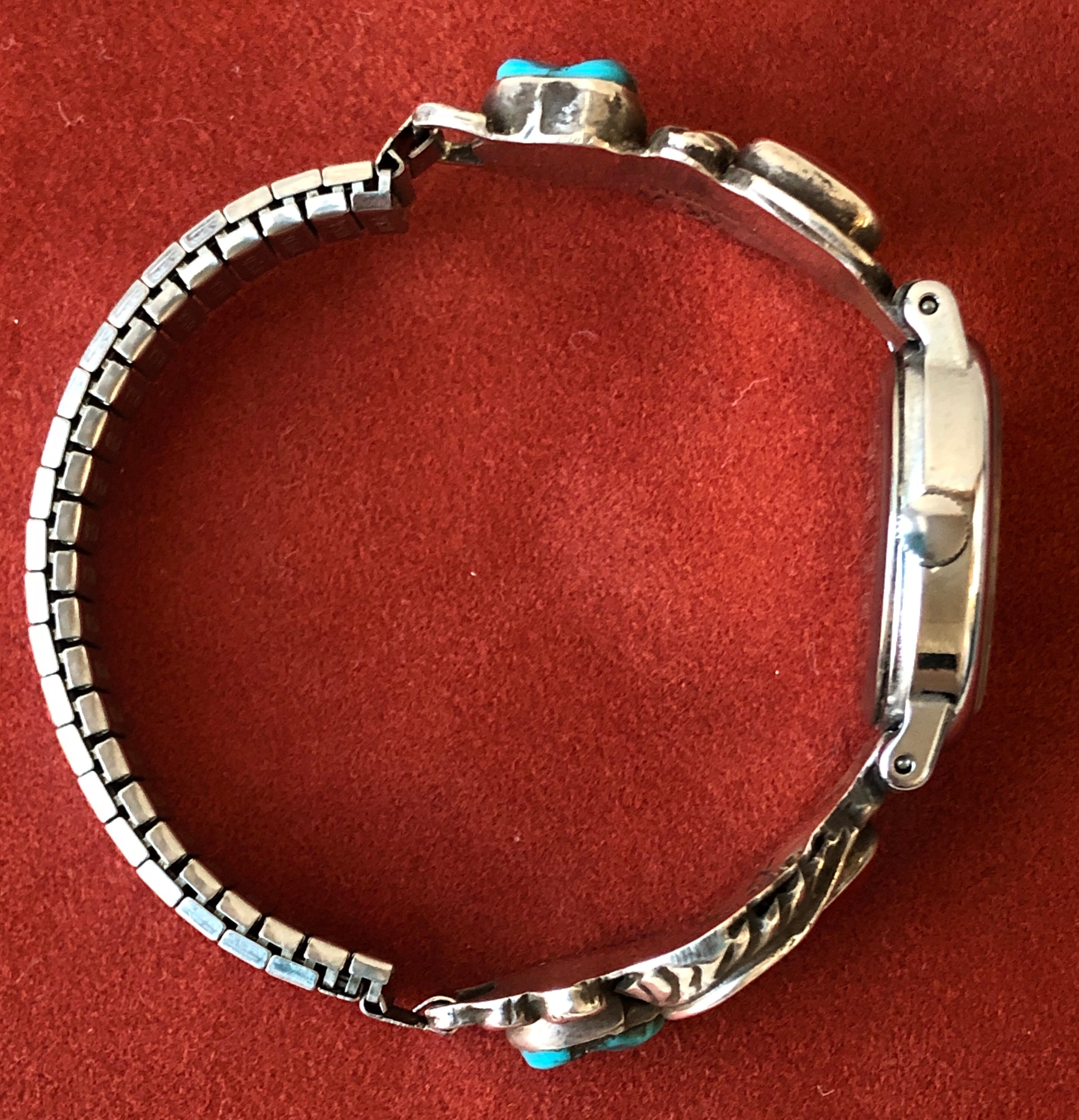 Vintage Timex Southwestern Style Sterling, Coral, and Turquoise Ladies Watch