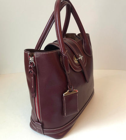 Pre-Owned Dooney & Bourke Burgundy Florentine Leather Toscana Side Zip Satchel with Removable Canvas/Lthr Strap