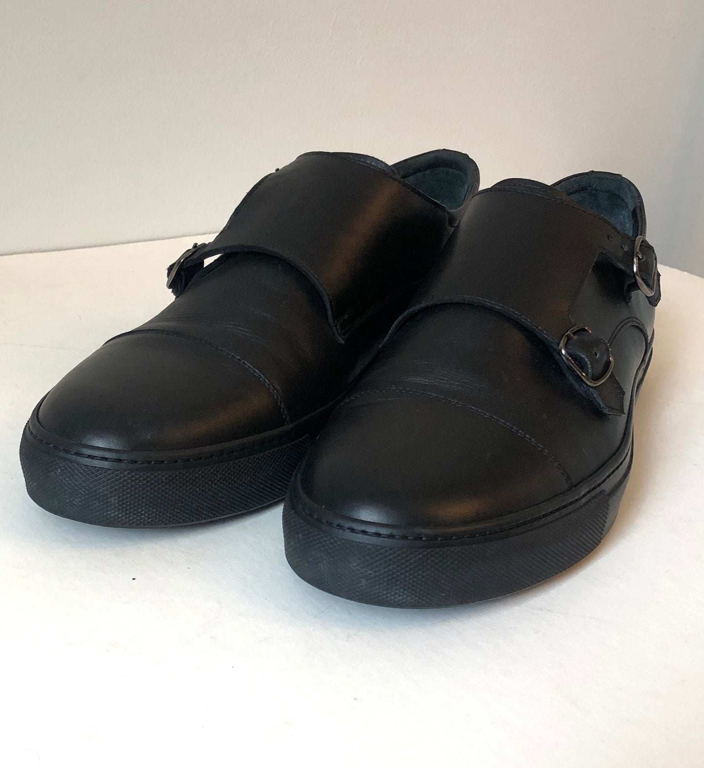 Pre-Owned Men’s Scarosso Fabio Intense Black Leather Sneakers, Size: 10-10.5
