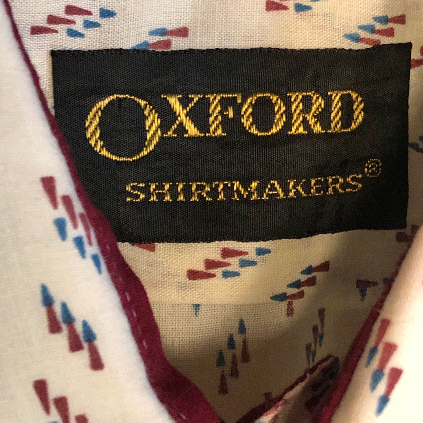 60/70’s Oxford Shirtmakers Dagger Collar Diamond Print Short Sleeve Shirt, Size Men’s Small