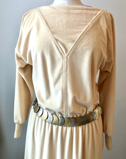 1970’s Non-Stop Velour Elastic Waist Banded Pullover Dress, Size Med